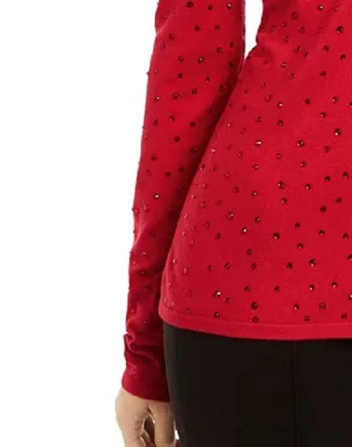 Suéter feminino com decote em V e botões da INC International Concepts, tamanho XS, vermelho