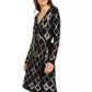Vestido suéter feminino com lantejoulas e estampa de bolinhas, preto, tamanho X-S