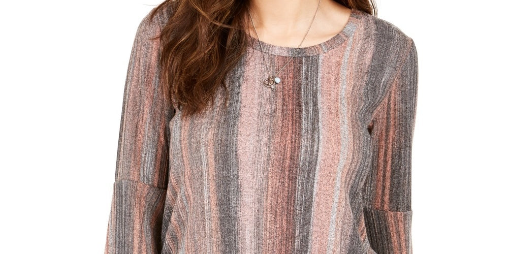 Blusa listrada com manga sino feminina Style &amp; Co, rosa, tamanho médio