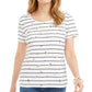 Karen Scott Blusa feminina listrada limão com decote redondo, branca, tamanho pequeno