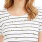 Karen Scott Blusa feminina listrada limão com decote redondo, branca, tamanho pequeno