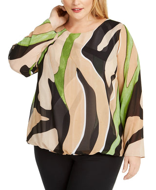 Blusa feminina Alfani Plus com bainha bolha bege tamanho 1X