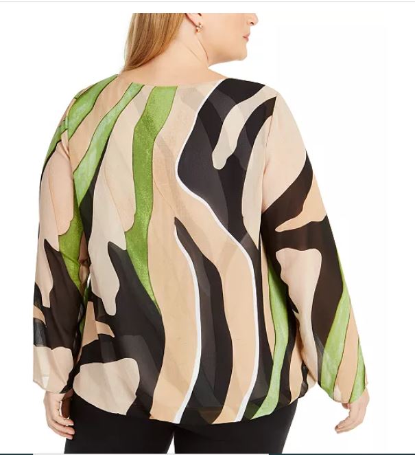 Blusa feminina Alfani Plus com bainha bolha bege tamanho 1X