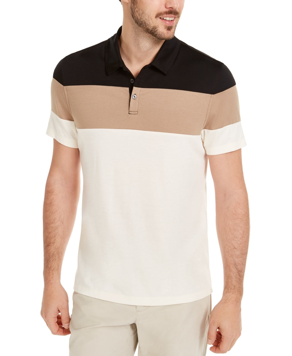 Camisa polo masculina Alfani Colorblocked bege tamanho médio