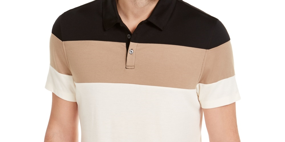 Camisa polo masculina Alfani Colorblocked bege tamanho médio