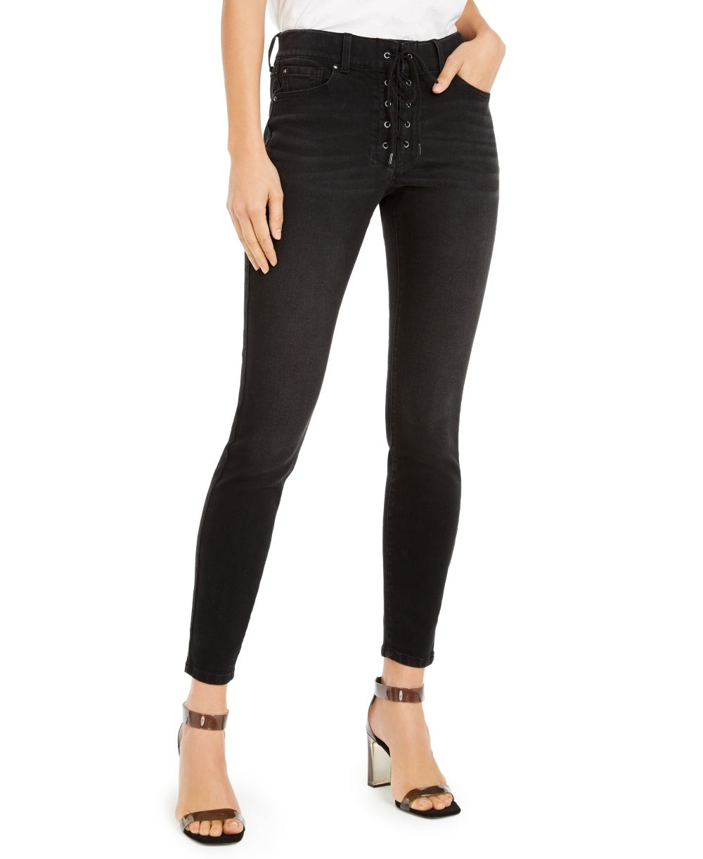 Calça jeans skinny feminina com cadarço e cadarço, preta, tamanho 0, da INC International Concepts