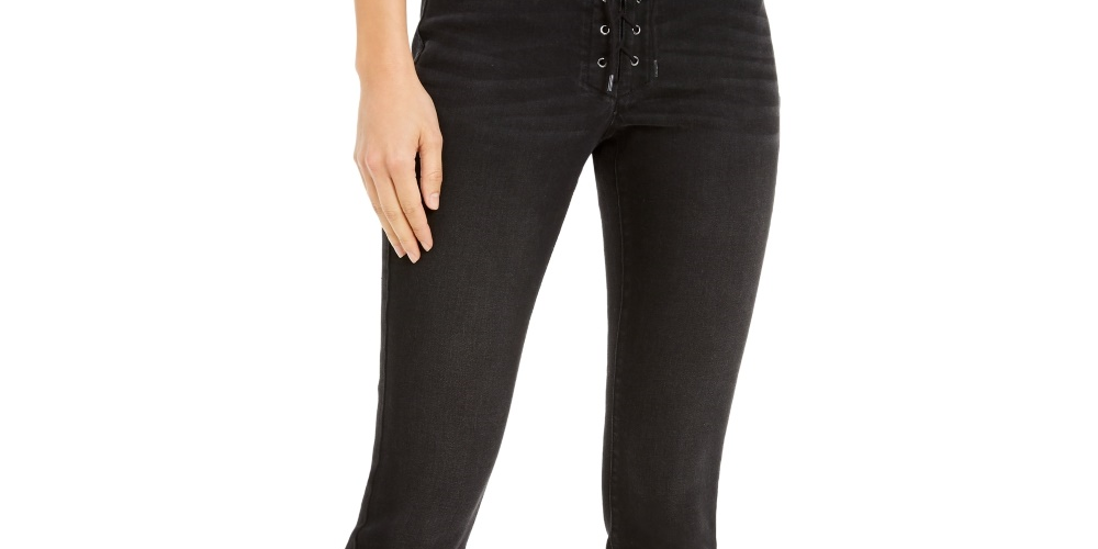 Calça jeans skinny feminina com cadarço e cadarço, preta, tamanho 0, da INC International Concepts