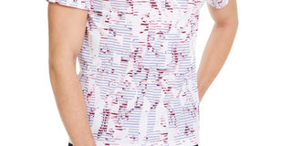 Camisa polo masculina Alfani com acabamento canelado e estampa branca, tamanho grande