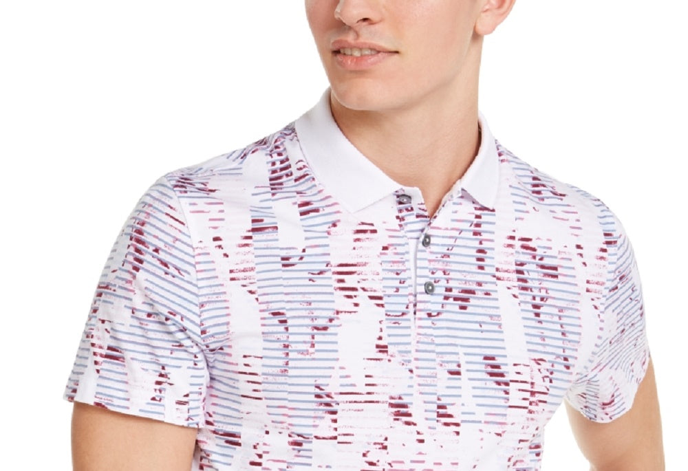 Camisa polo masculina listrada floral Alfani, branca, tamanho XX-G