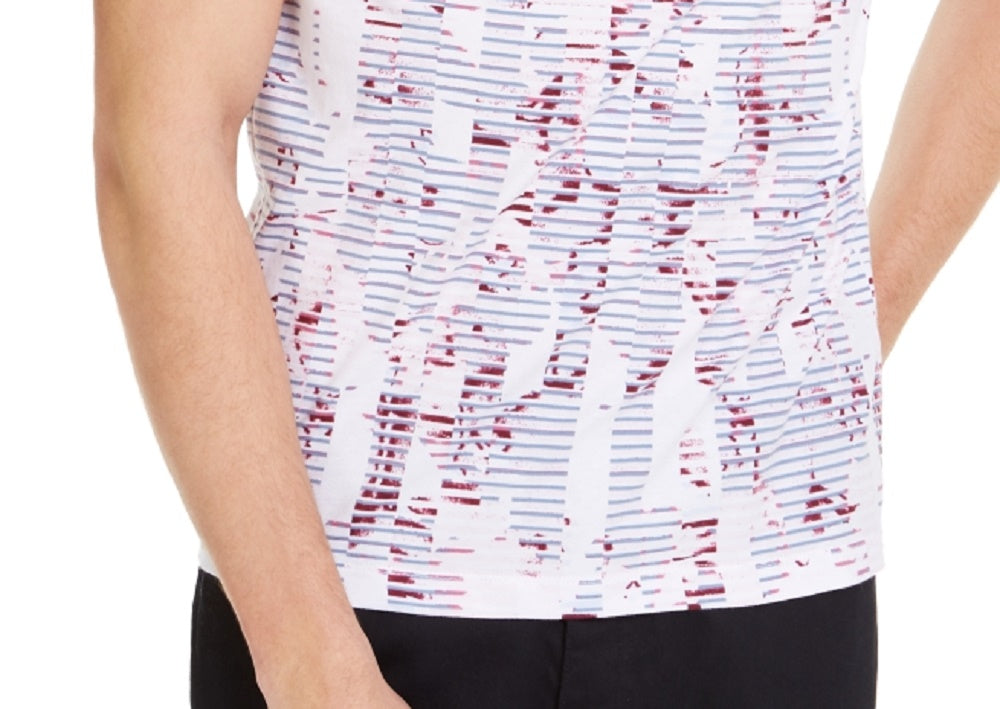 Camisa polo masculina listrada floral Alfani, branca, tamanho XX-G