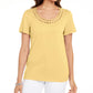 Camiseta feminina Karen Scott de algodão com gola recortada, amarela, tamanho pequeno