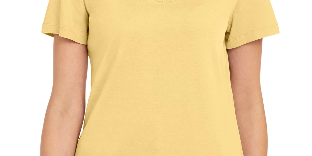 Camiseta feminina Karen Scott de algodão com gola recortada, amarela, tamanho pequeno