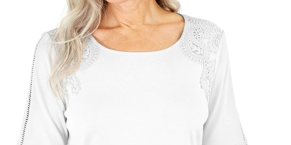 Blusa de crochê de algodão feminina Karen Scott, branca, tamanho pequeno