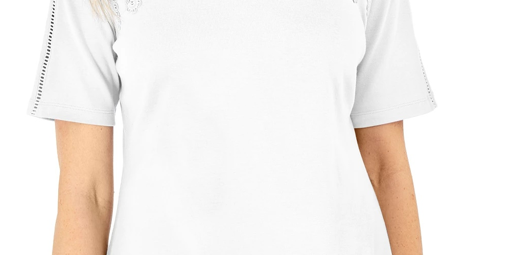 Blusa de crochê de algodão feminina Karen Scott, branca, tamanho pequeno