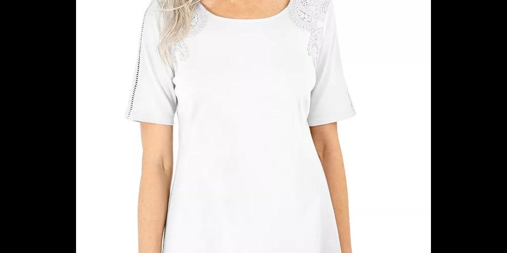 Blusa feminina Karen Scott de algodão com crochê frontal, branca, tamanho X-S