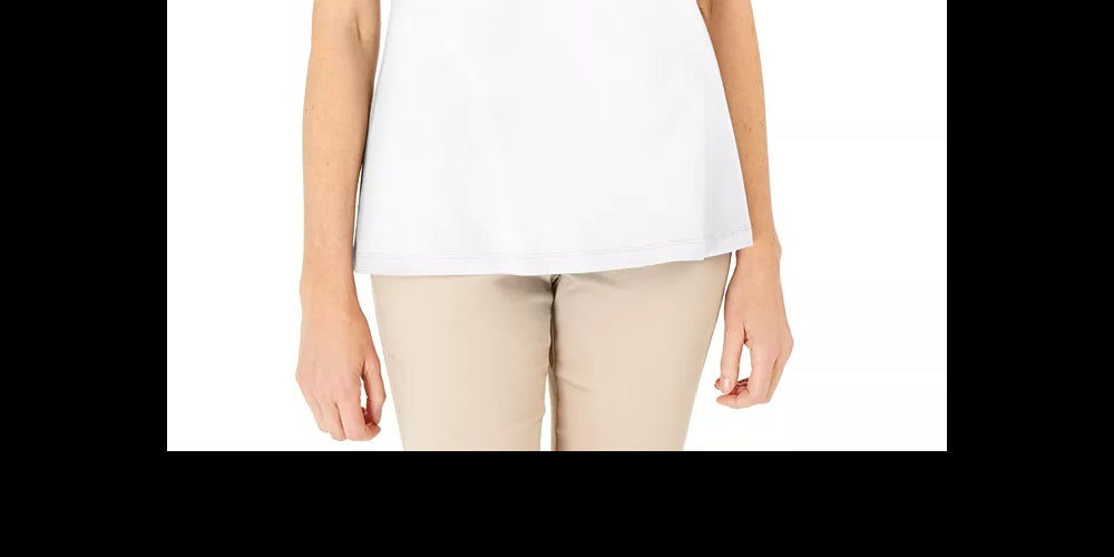 Blusa feminina Karen Scott de algodão com crochê frontal, branca, tamanho X-S