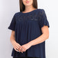 Top de algodão com ilhós e jugo feminino Style &amp; Co, azul-marinho, tamanho grande