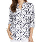 Blusa feminina Charter Club com estampa de mangas dobradas, azul, tamanho médio