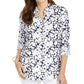 Blusa feminina estampada com mangas dobradas Charter Club, azul, tamanho X-S