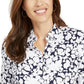 Blusa feminina estampada com mangas dobradas Charter Club, azul, tamanho X-S