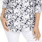 Blusa feminina estampada com mangas dobradas Charter Club, azul, tamanho X-S