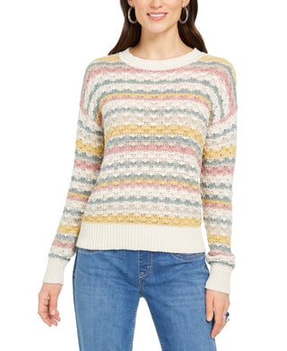 Suéter listrado com ponto bolha feminino Style &amp; Co, bege, tamanho pequeno grande
