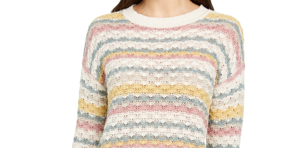 Suéter listrado com ponto bolha feminino Style &amp; Co, bege, tamanho pequeno grande