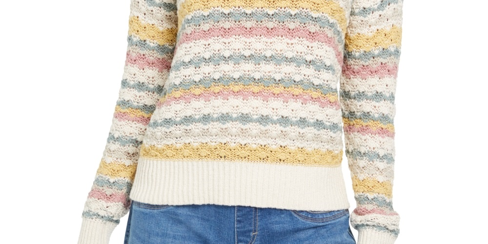 Suéter listrado com ponto bolha feminino Style &amp; Co, bege, tamanho pequeno