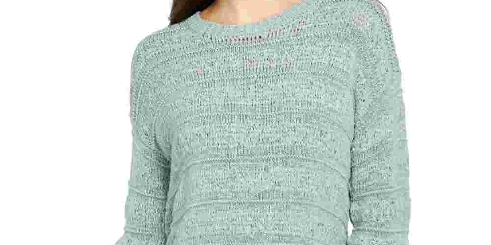 Suéter pulôver feminino Style &amp; Co com fita de fio verde, tamanho pequeno extragrande