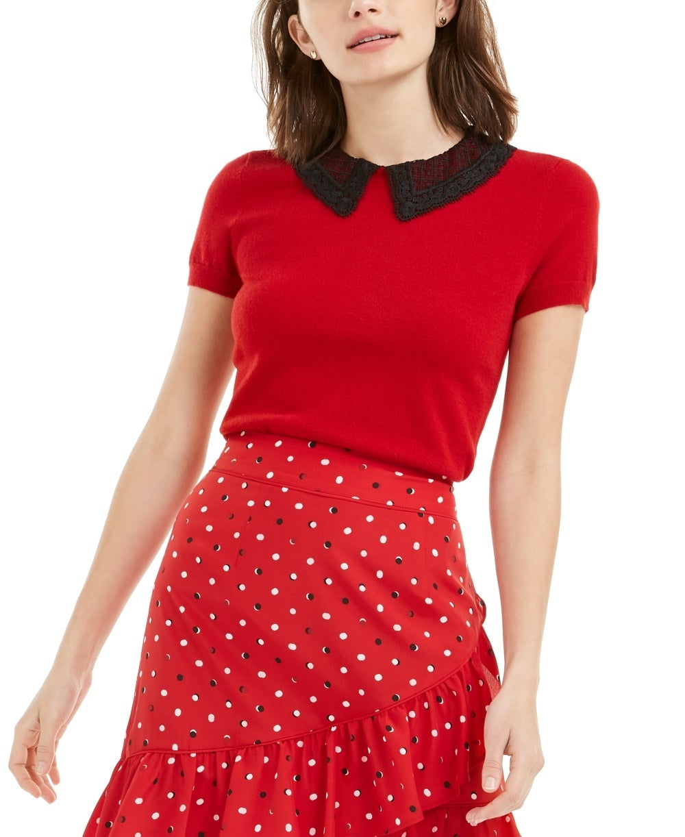 Blusa feminina Maison Jules com gola contrastante e renda, tamanho XS