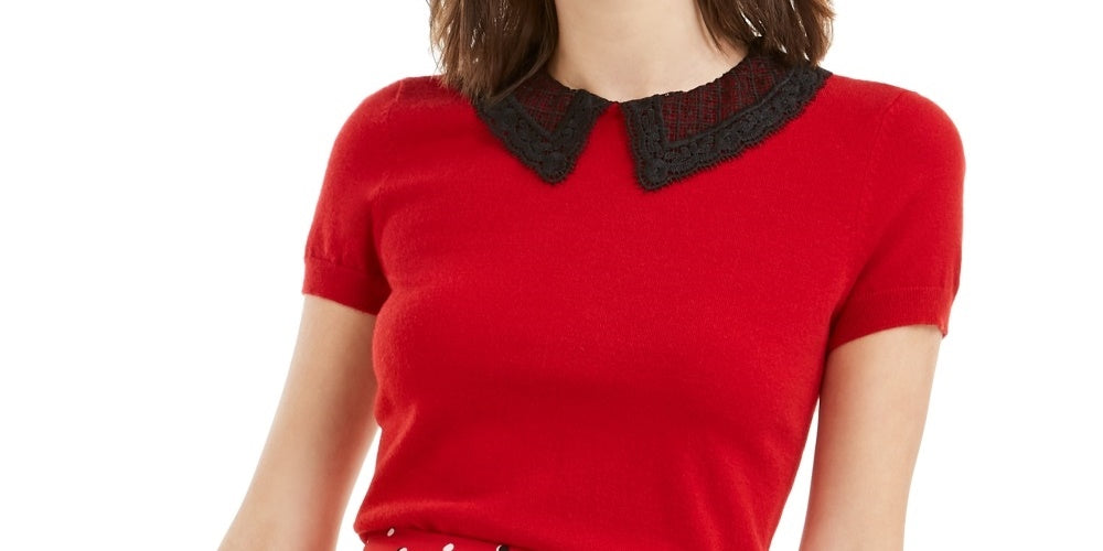 Blusa feminina Maison Jules com gola contrastante e renda, tamanho XS