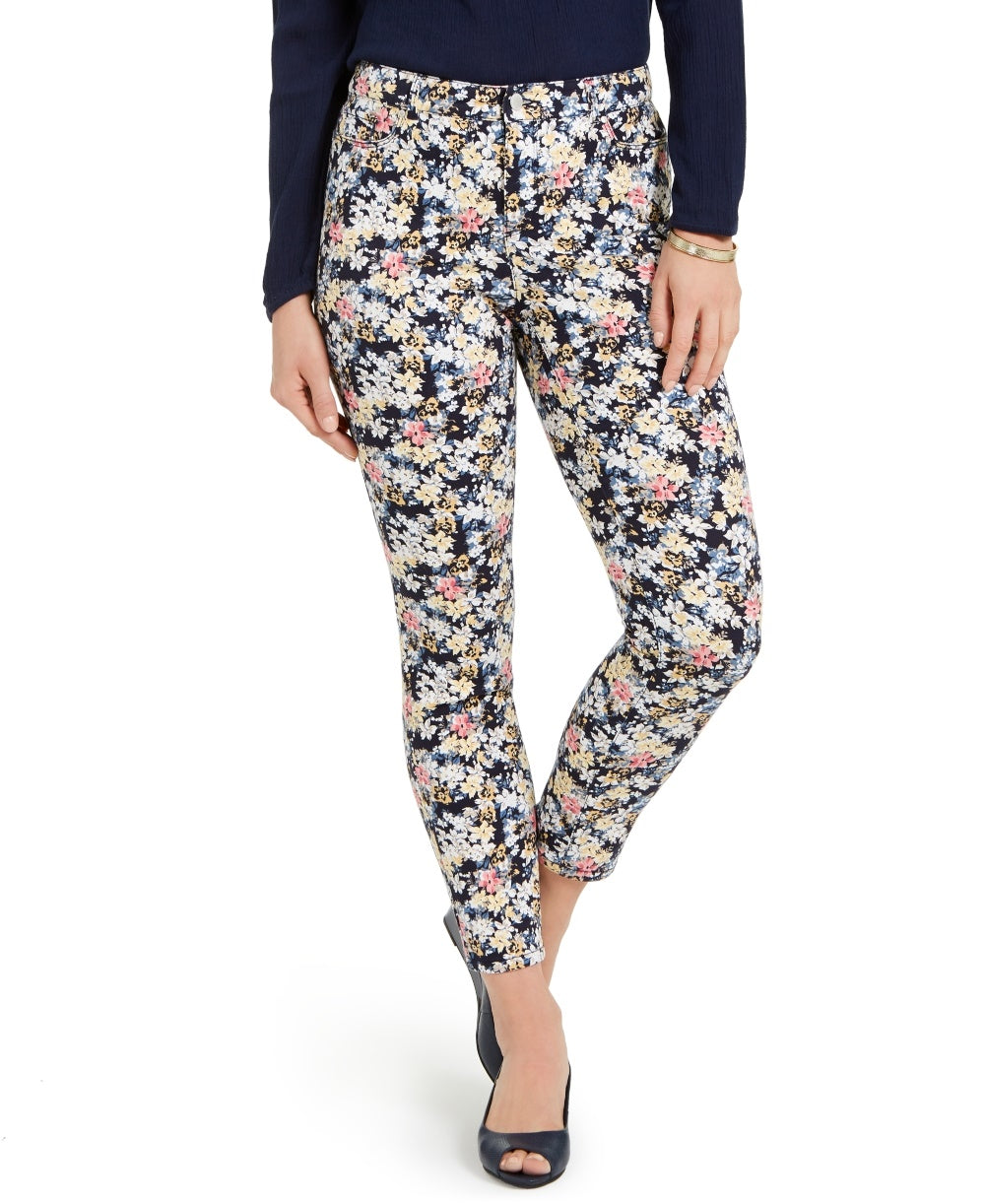 Calça jeans feminina Bristol skinny com estampa floral Charter Club, azul, tamanho 10, pequena
