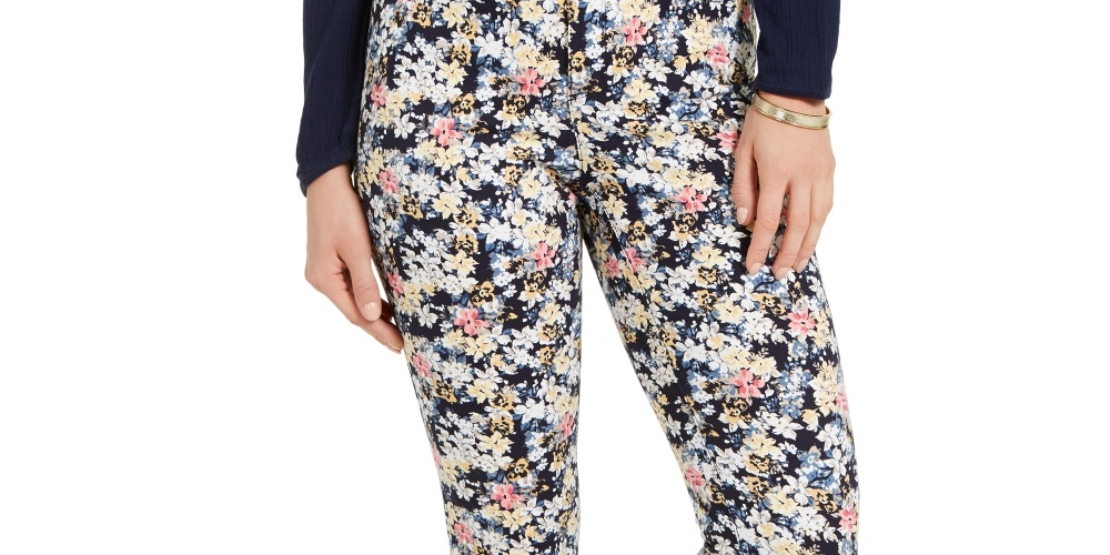 Calça jeans feminina Bristol skinny com estampa floral Charter Club, azul, tamanho 10, pequena