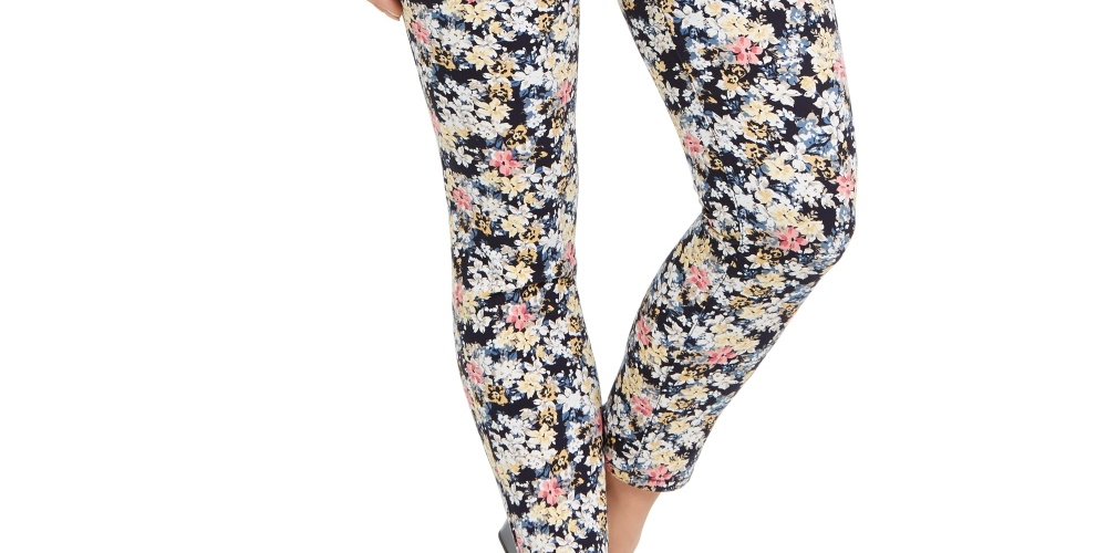 Calça jeans feminina Bristol skinny com estampa floral Charter Club, azul, tamanho 10, pequena