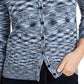 Cardigan feminino com botões tingidos no espaço, azul, tamanho médio