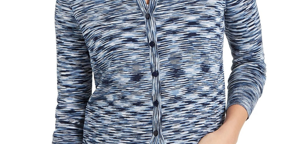 Cardigan feminino com botões tingidos no espaço, azul, tamanho extragrande, da Charter Club
