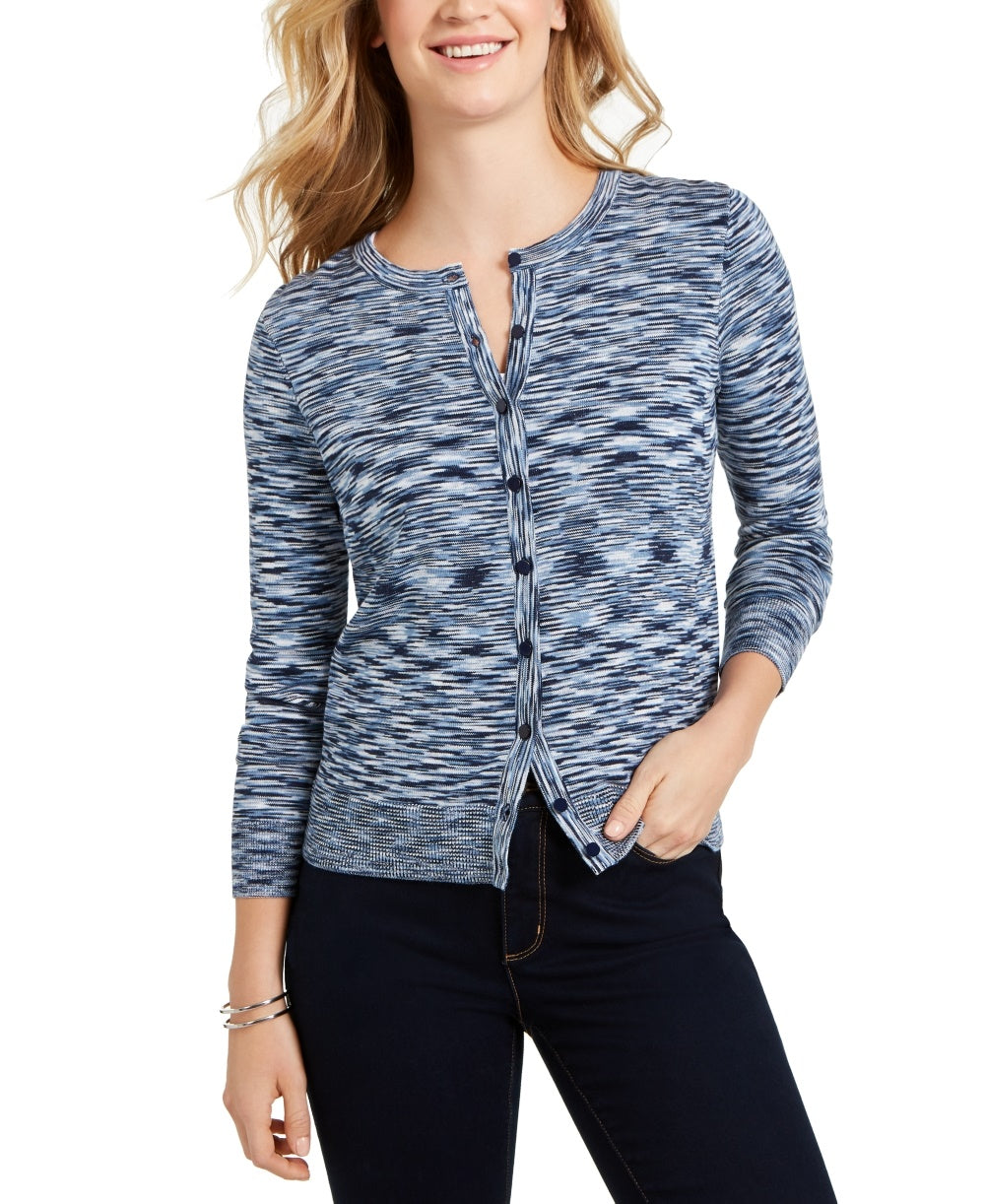 Cardigan feminino com botões tingidos em espaço, azul, tamanho XX-G