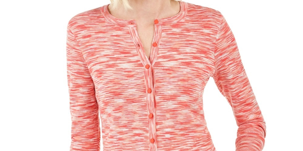 Cardigan feminino com botões tingidos no espaço, rosa, tamanho extragrande, Charter Club