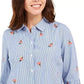 Camisa feminina estampada Charter Club, branca, tamanho pequeno