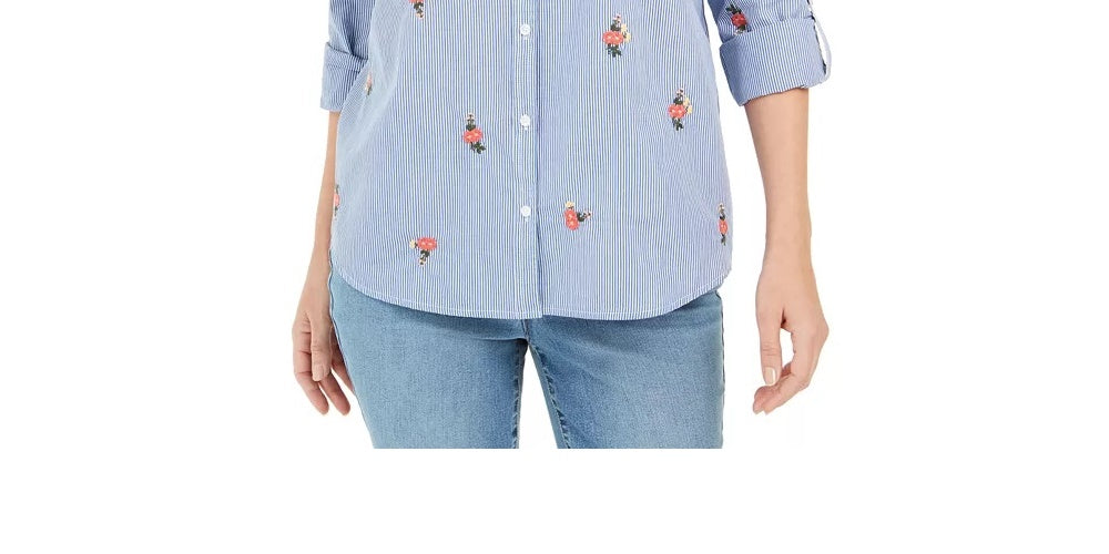 Camisa feminina estampada Charter Club, branca, tamanho pequeno