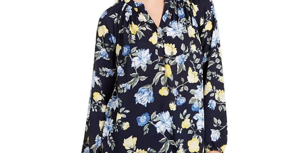 Blusa feminina de georgette com estampa floral Charter Club, amarela, tamanho extra grande