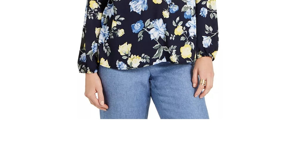 Blusa feminina de georgette com estampa floral Charter Club, amarela, tamanho extra grande