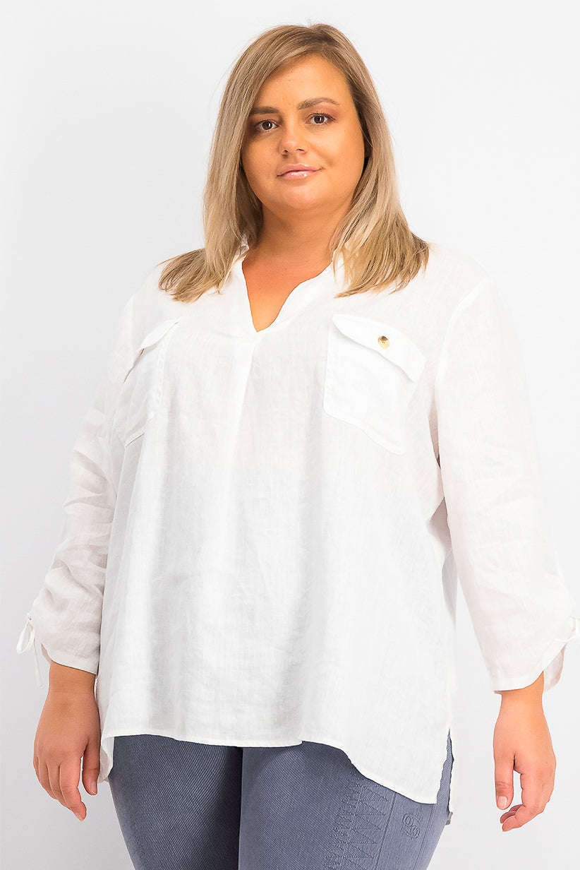 Top feminino Charter Club com cordão trançado e punhos amarrados, branco, tamanho extragrande