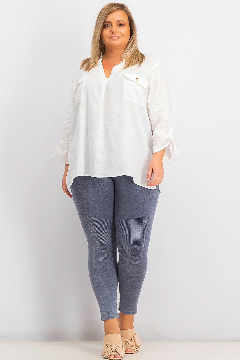 Top feminino Charter Club com cordão trançado e punhos amarrados, branco, tamanho extragrande