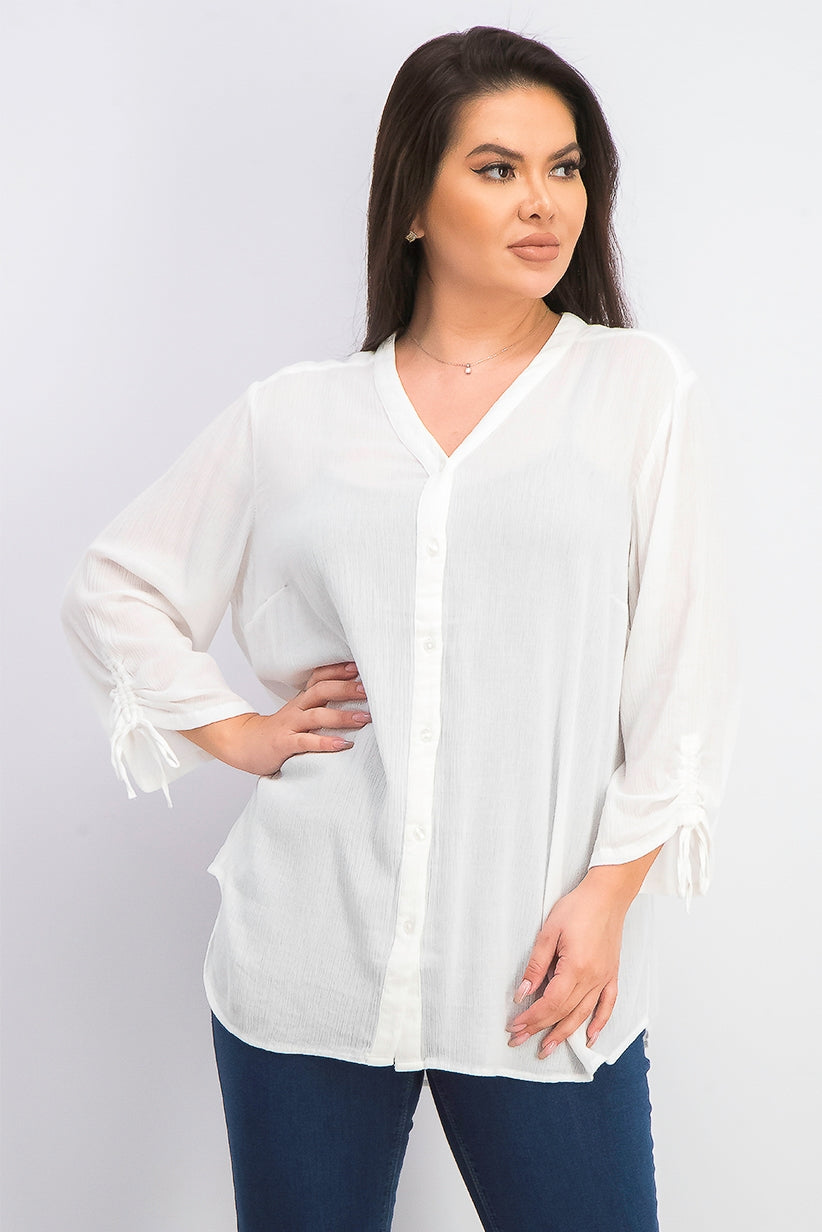Blusa feminina Charter Club com mangas compridas e amarradas, branca, tamanho grande