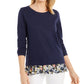 Charter Club Blusa de algodão com aparência em camadas feminina, azul, tamanho XX-G