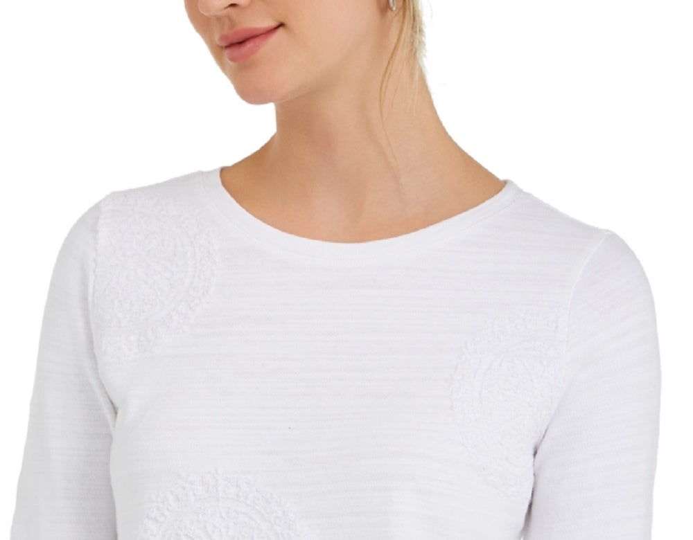 Blusa estampada feminina Charter Club manga 3/4 branca tamanho XX-G