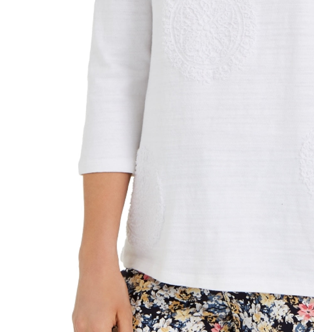 Blusa estampada feminina Charter Club manga 3/4 branca tamanho XX-G