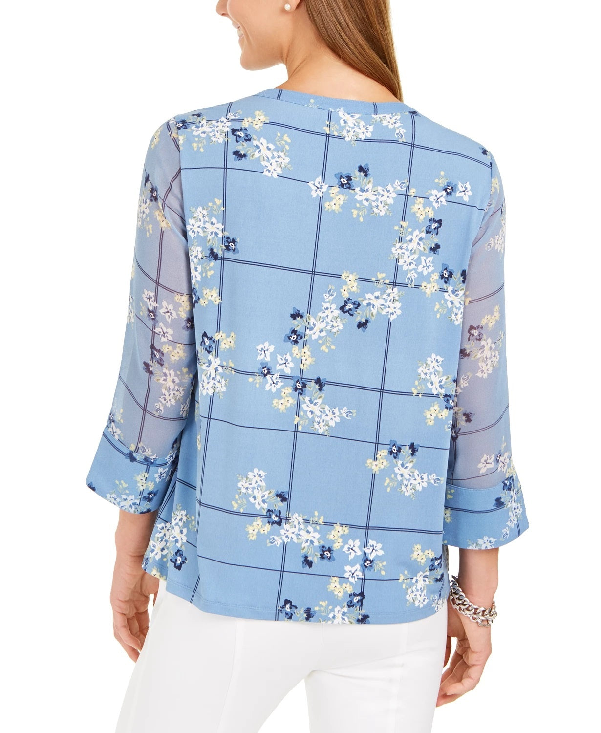 Túnica feminina de malha com mangas divididas e estampadas Charter Club, azul, tamanho extragrande