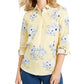 Camisa feminina Charter Club com estampa floral e mistura de linho, amarela, tamanho médio